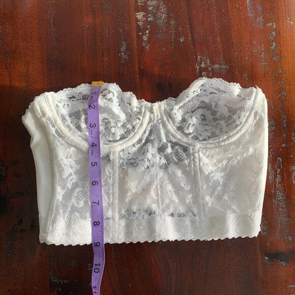 Vintage Vogue Bra White Sheer Lace Corset Crop Bustier Top - Picture 8 of 9